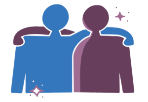 Illustration of two people with arms around each other reflecting community