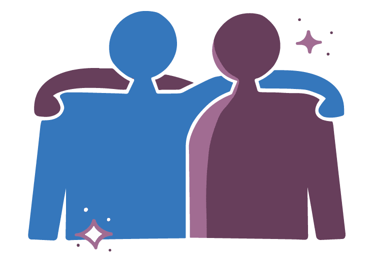 Illustration of two people with arms around each other reflecting community