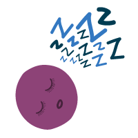 Purple icon of a sleeping face with eyes closed and snoring.