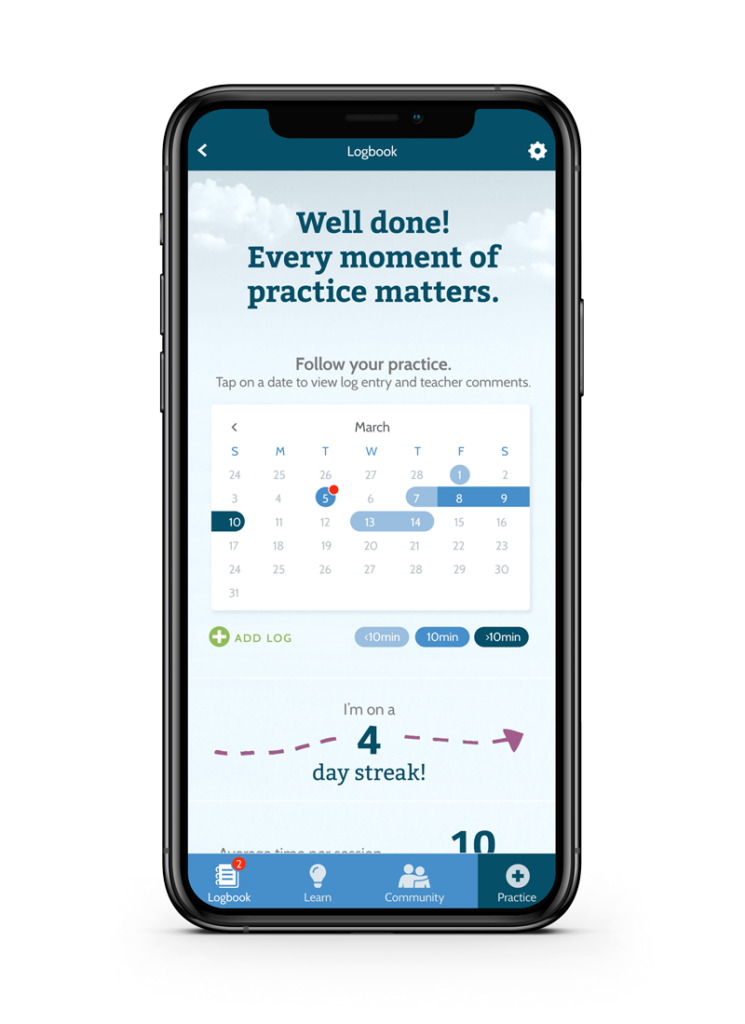 Image of logbook screen on mobile app