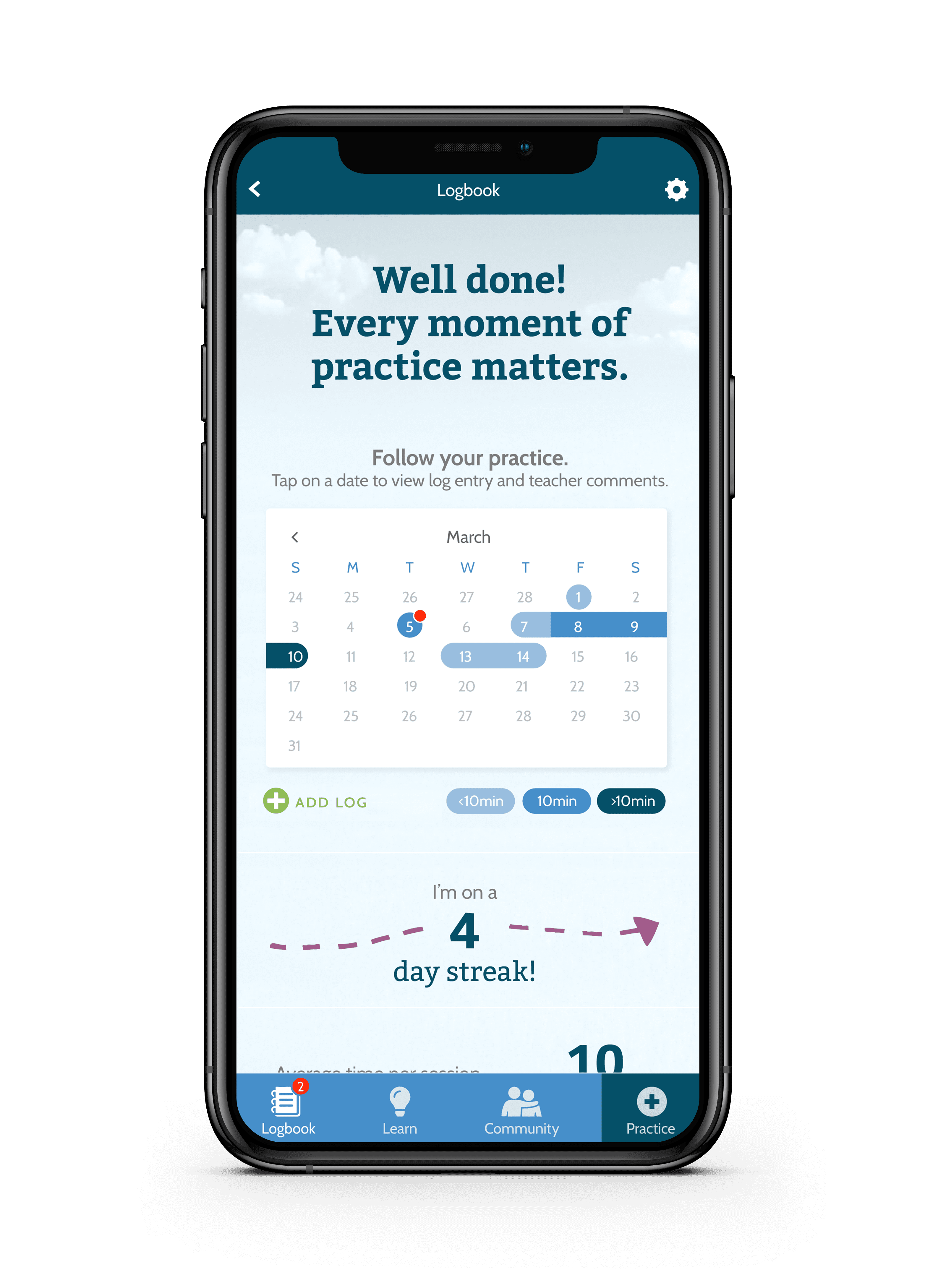 Image of logbook screen on mobile app